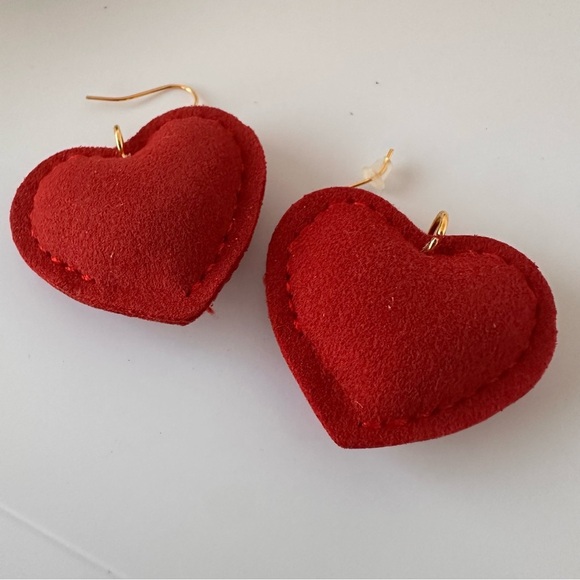 Red Rhinestone Heart Pillow Earrings | Gold Tone Statement Drop Earrings - Picture 10 of 13